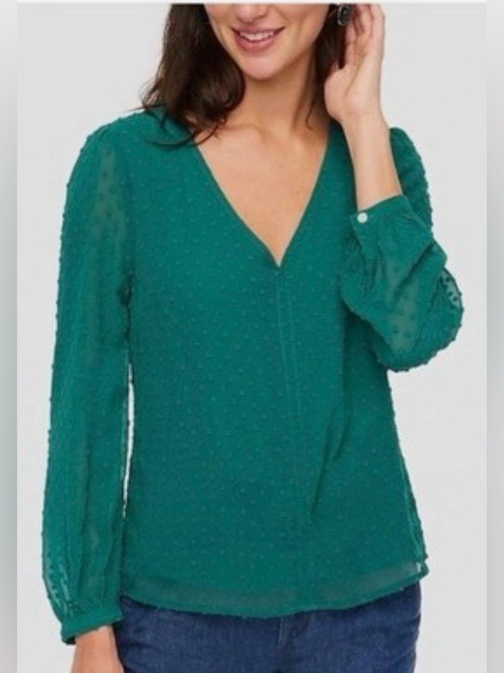 J Crew Factory Clip Dot V-Neck Top in Green Size XS